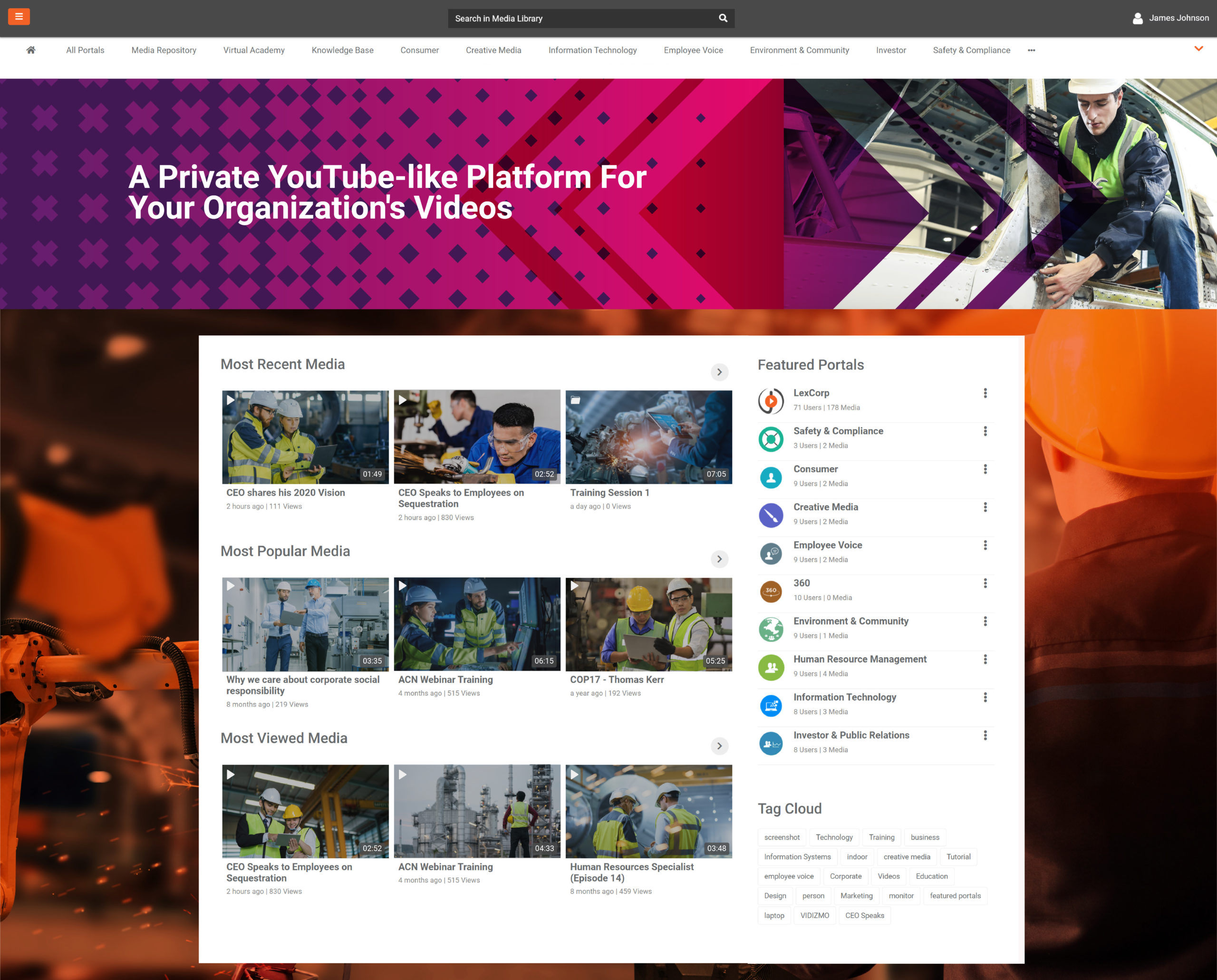 A screenshot of VIDIZMO YouTube-like Portal